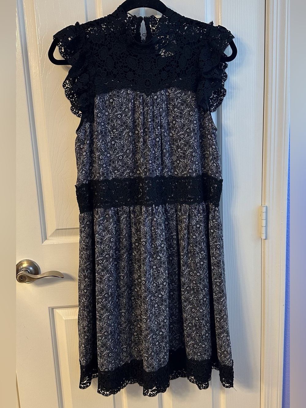 kate spade Black and Gray Floral Lace-Trim Midi Dress